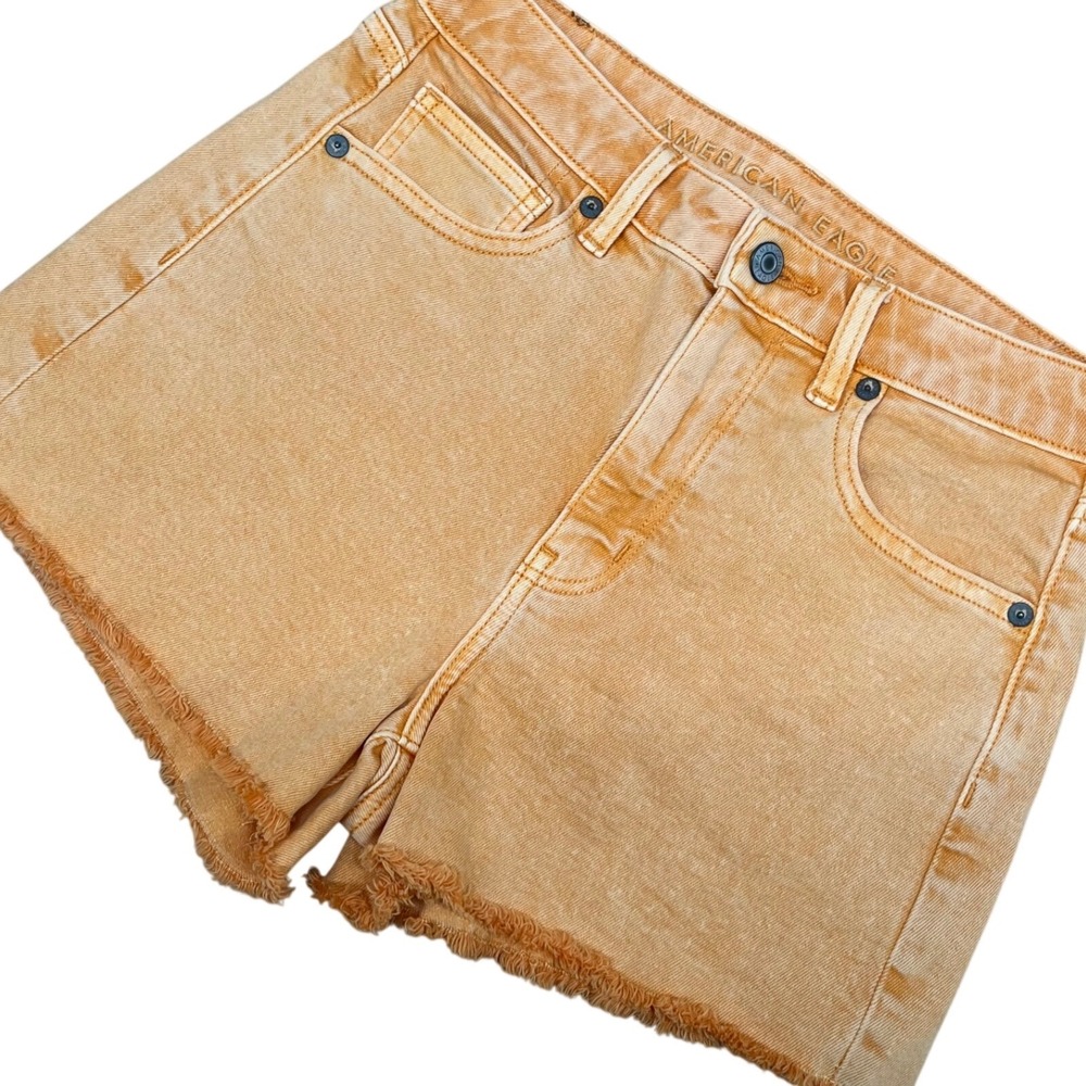American Eagle Denim Shorts Womens size 2 Orange Excellent High Waisted Raw Hem